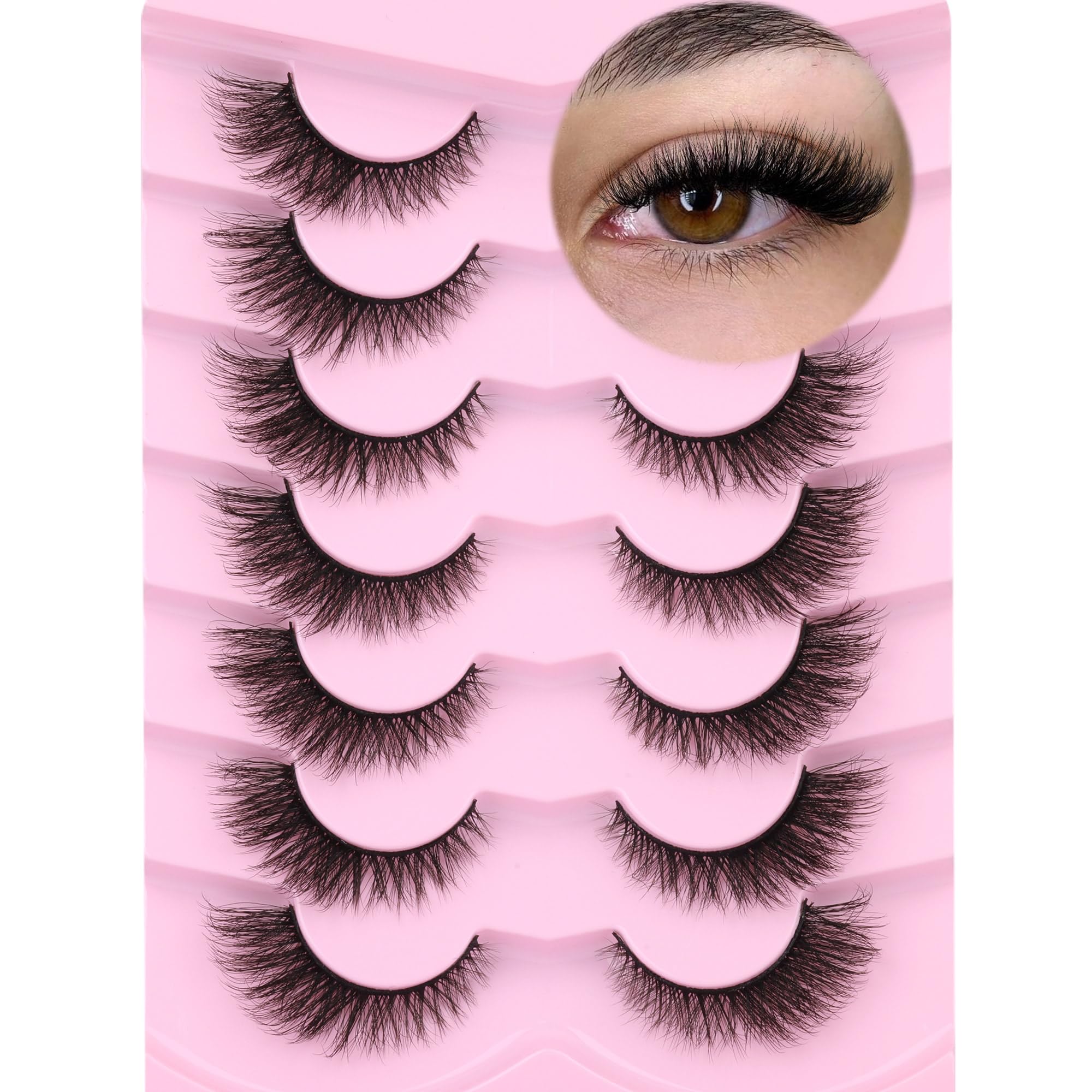 False Lashes Natural Look Faux Mink Lashes Fluffy Fake Eyelashes 16MM Cat Eye Lash Wispy False Eyelashes 7 Pairs