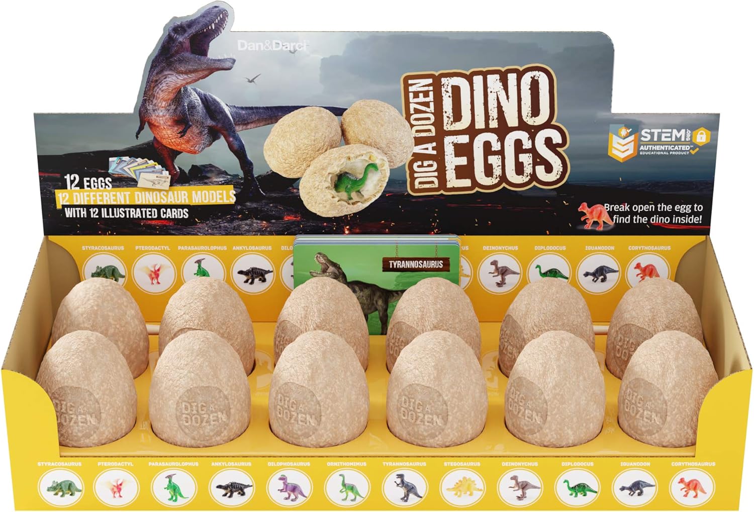 Dig a Dozen Dino Eggs Dig Kit - Easter Egg Toys for Kids - Break Open 12 Unique Large Surprise Dinosaur Filled Eggs & Discover 12 Cute Dinosaurs. Archaeology Science STEM Crafts Gifts for Boys & Girls: Toys & Games