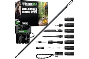 Rhino USA Tactical Hiking Stick with Integrated Survival Kit – Essential Camping Gear for Hiking & Trekking – Durable Tactical Gear for Outdoor Adventures