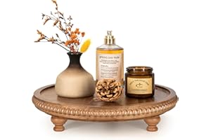 EOSAHR Round Pine Wooden Display Riser - Beaded Wood Riser for Plant, Sponge Holder & Perfume Organizer - Rustic Display Stand Kitchen Counter Organizer, Boho Chic Home Decor for Living Room(Brown)