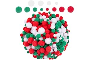 BQTQ 1200 Pieces Christmas Pom Pom Mini Craft Pom Pom Balls Fluffy Pom Pom for Craft Making and Christmas Decorations (3 Sizes, White, Green, Red)