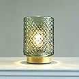 LUSHARBOR Battery Operated Lamp with Timer, Small Table Lamp with LED Bulb, Glass Cordless Lamps Beside Table Light for Living Room, Bedroom, Entryway Diamond Design-Green