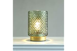 LUSHARBOR Battery Operated Lamp with Timer, Small Table Lamp with LED Bulb, Glass Cordless Lamps Beside Table Light for Living Room, Bedroom, Entryway Diamond Design-Green