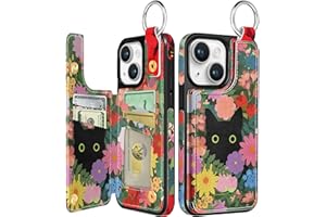 Shorogyt for iPhone 14 Wallet Case with Card Holder, Designer Floral Cat Pattern Kickstand Magnetic Clasp Back Flip Folio Leather Phone Cases for iPhone 14 for Women Men Girls