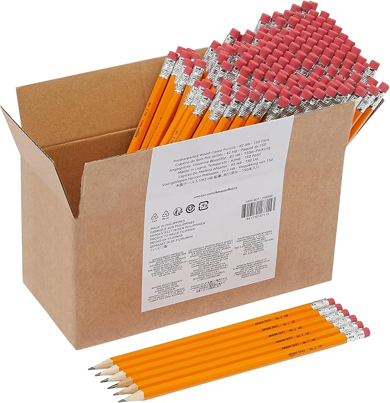 Amazon Basics No. 2 HB Lápis de madeira, afiado, 150 unidades, amarelo