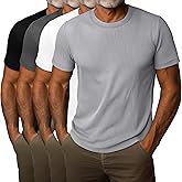 Locoowai 4 Pack Men's Short Sleeve T Shirts Crewneck Ribbed Knit Slim Fit Tops Basic Muscle Tee Shirts