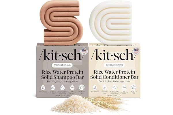 Kitsch Rice Water Protein Solid Shampoo and Conditioner Set for Hair Growth – Strengthening Hair Care Duo w/Rice Protein & Vi