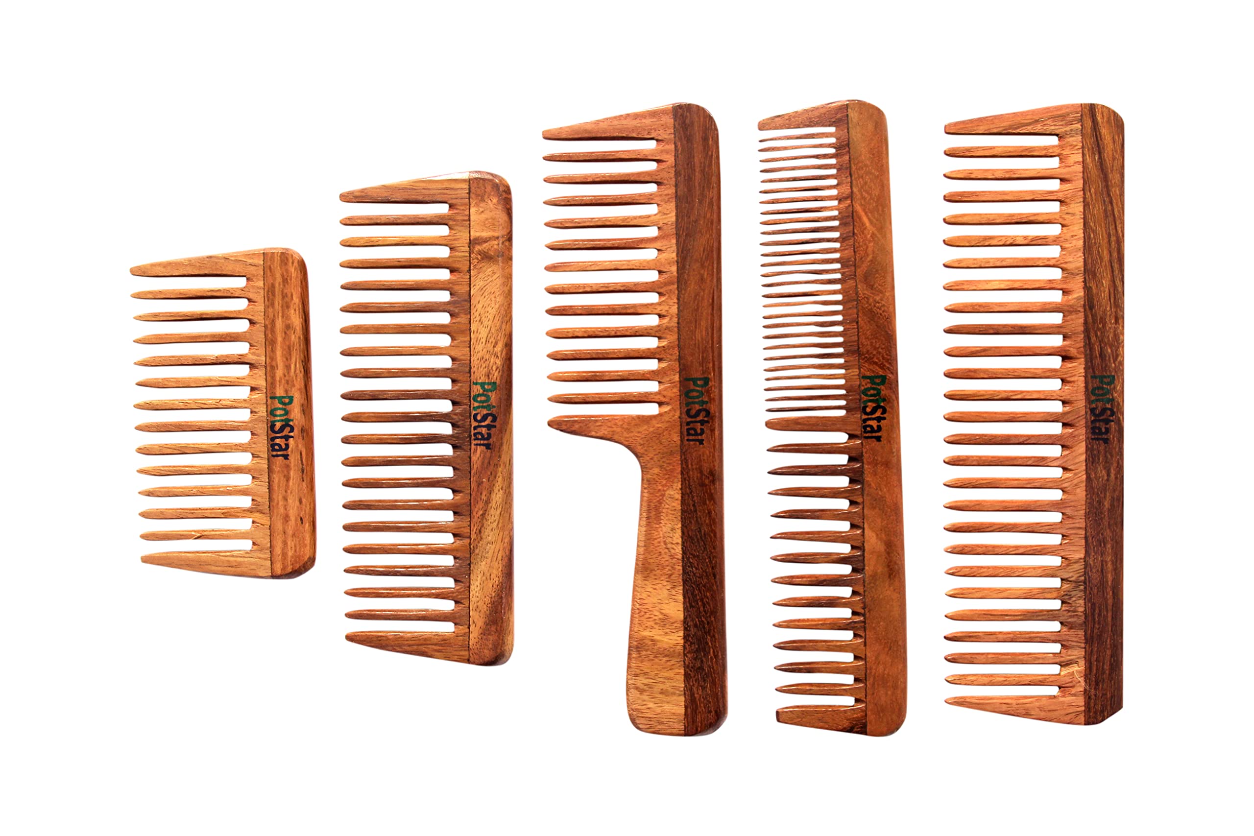 PotStar Hair Comb for All Hair Type, Handcrafted wood Comb for Detangling Hair Comb For Thick, Curly And Wavy Hair, Non-Static and Eco-friendly Made in India, S-combo 5