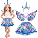 Hifot Unicorn Costumes for Girl, Unicorn Birthday Tutu Dress with Unicorn Wings Headband for Christmas Gifts Party Outfit