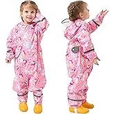 Fewlby Kids Rain Suit, Toddler Raincoats One Piece Hoodie Cartoon Rain Gear Waterproof Rainwear Coveralls for Boys and Girls