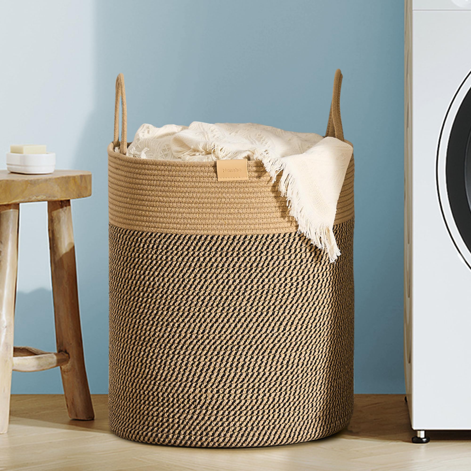 Photo 1 of Nunsino Laundry Hamper 62L,Large Laundry Basket for Clothes,Decorative Storage Basket for Blankets,Cotton Rope Woven basket for bedroom,Dark Brown