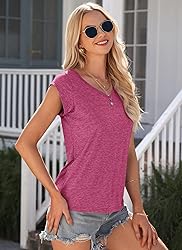 AUSELILY Womens Cap Sleeve T-Shirt Casual Loose Fit
