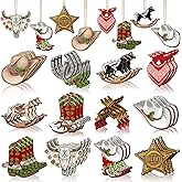 Memorywuu 36 Pcs Western Christmas Ornaments Cowboy Xmas Tree Decorations Cowboy Hat Boots Sheriff Badge Christmas Baubles Horse Cattle Wooden Cutouts for Tree Home Wreath Party Indoor Decor