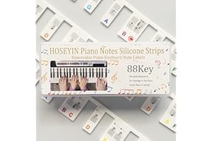 HOSEYIN Piano Notes Guide for Beginner, 88/61 Key Bold Large Letter Silicone,No Need Stickers Piano Keyboard Lables,Reusable for Beginners and Kids, Comes with Box (Black, 61KEY)