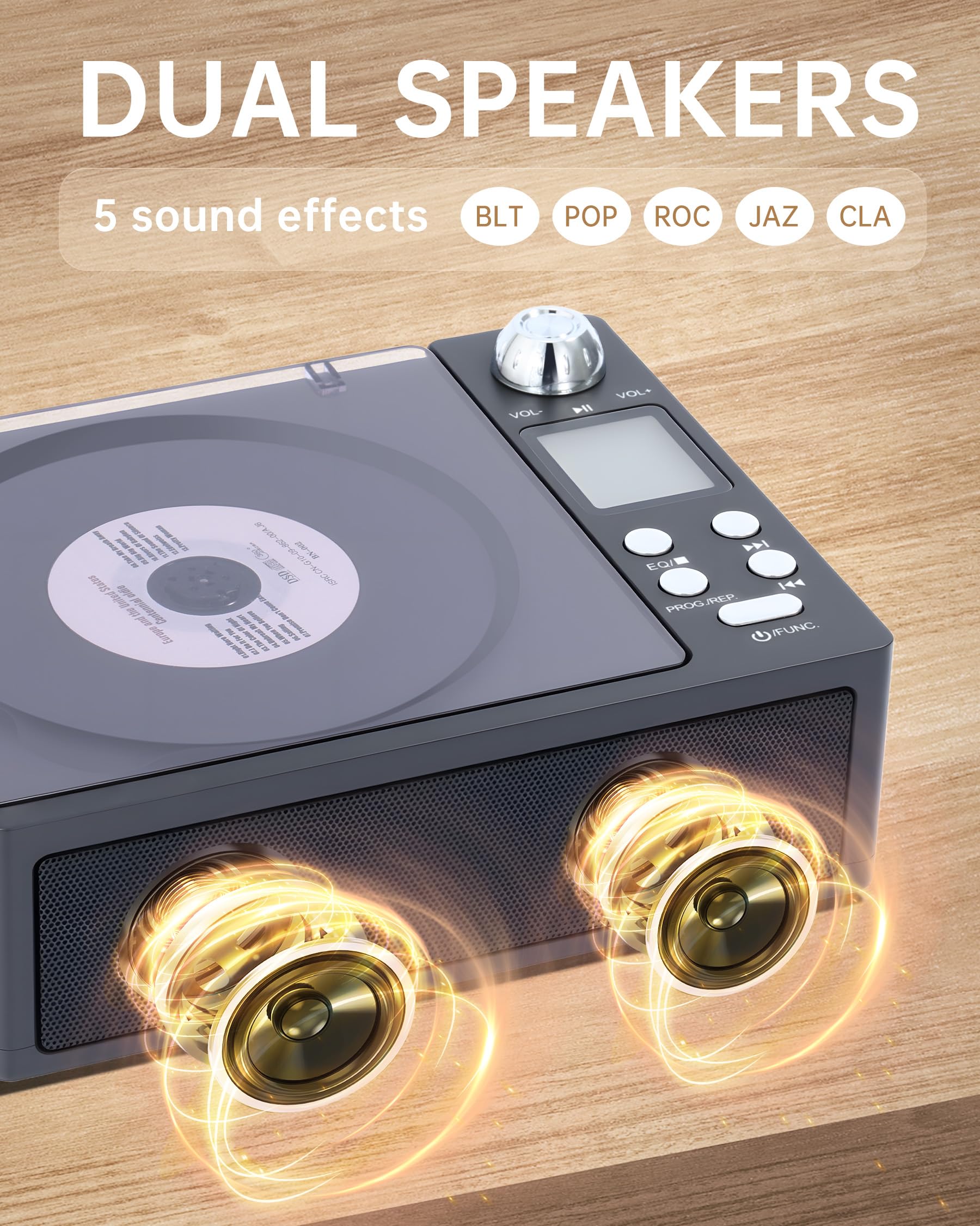 CD Player Portable with Bluetooth and Speakers: Rechargeable 4000mAh Battery, Bluetooth 5.3 Transmitter & Receiver, FM Radio, USB/TF/AUX, Optical Out, A-B Repeat - Home Audio Music Player