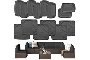SERHIRST Outdoor Patio Cushion Covers Replacement, Waterproof Furniture Cushion Slipcovers with Zipper, Fit for Wicker Rattan Sectional Couch Chair Furniture Set (14, Gray)