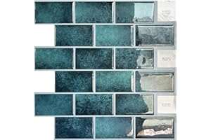 DEWOO Green Peel and Stick Backsplash Subway Tiles for Kitchen Bathroom Wall, 10-Sheet (12"×12")