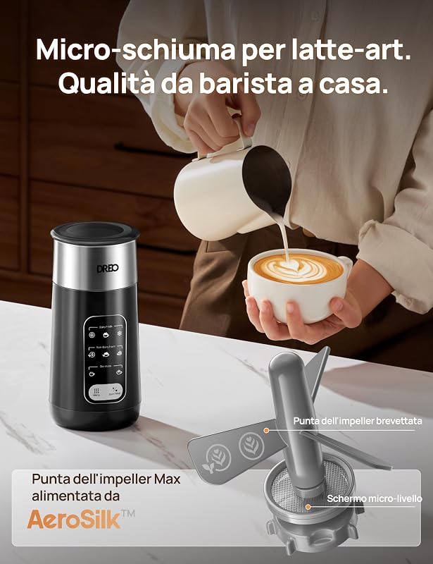 Montalatte Elettrico, 8-in-1 Montalatte per Latte, Cappuccino, Cioccolata Calda, 270ml Milk Frother in Acciaio Inossidabile per Schiuma Calda e Fredda, LED, Facile da Pulire