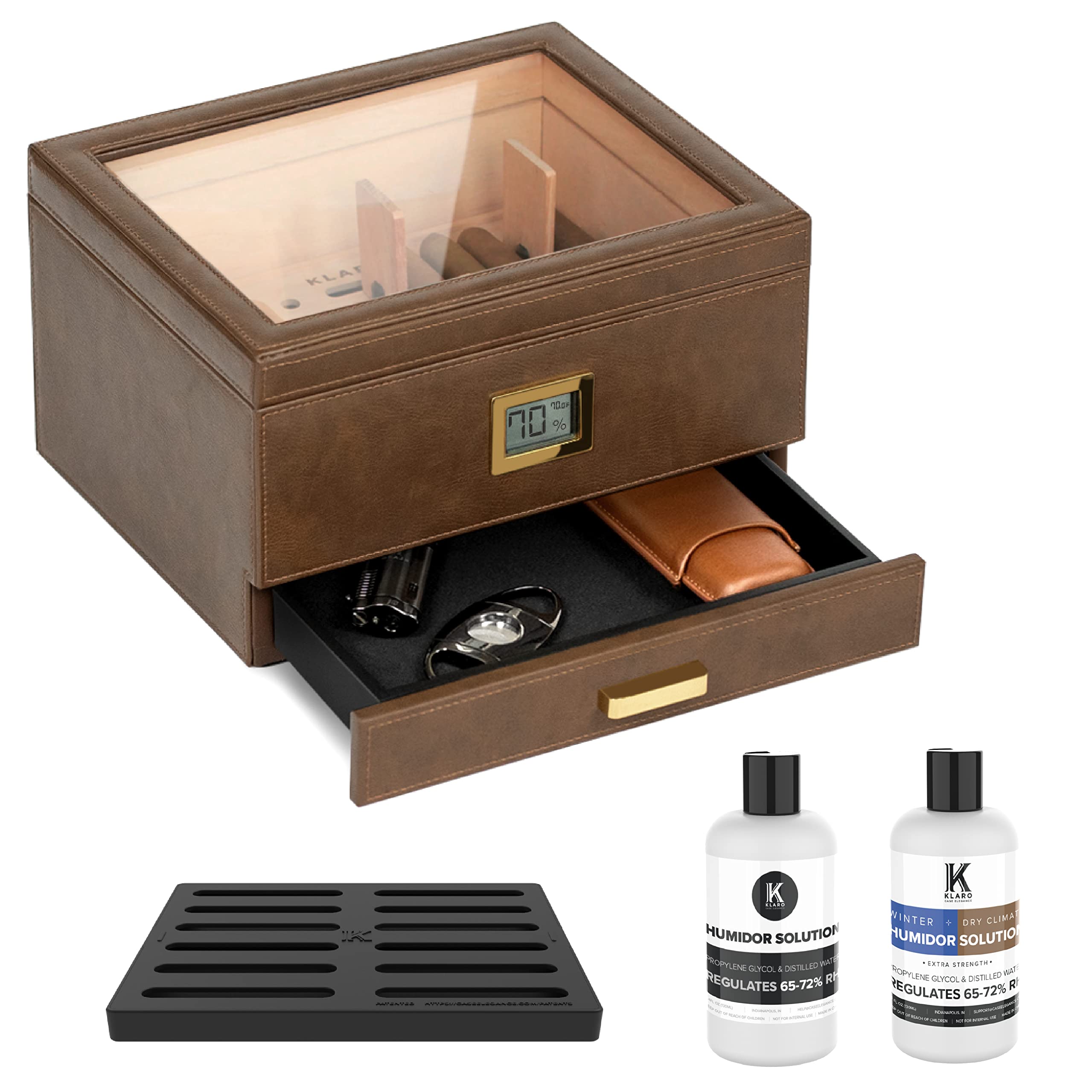 Photo 1 of * one piece has fallen off *
CASE ELEGANCE Belmont Glass Top Humidor Easy Humidification System, Thick Cedar, Accurate Digital Hygrometer, Leather Wrapped, Brown, Holds 30-60 Cigars