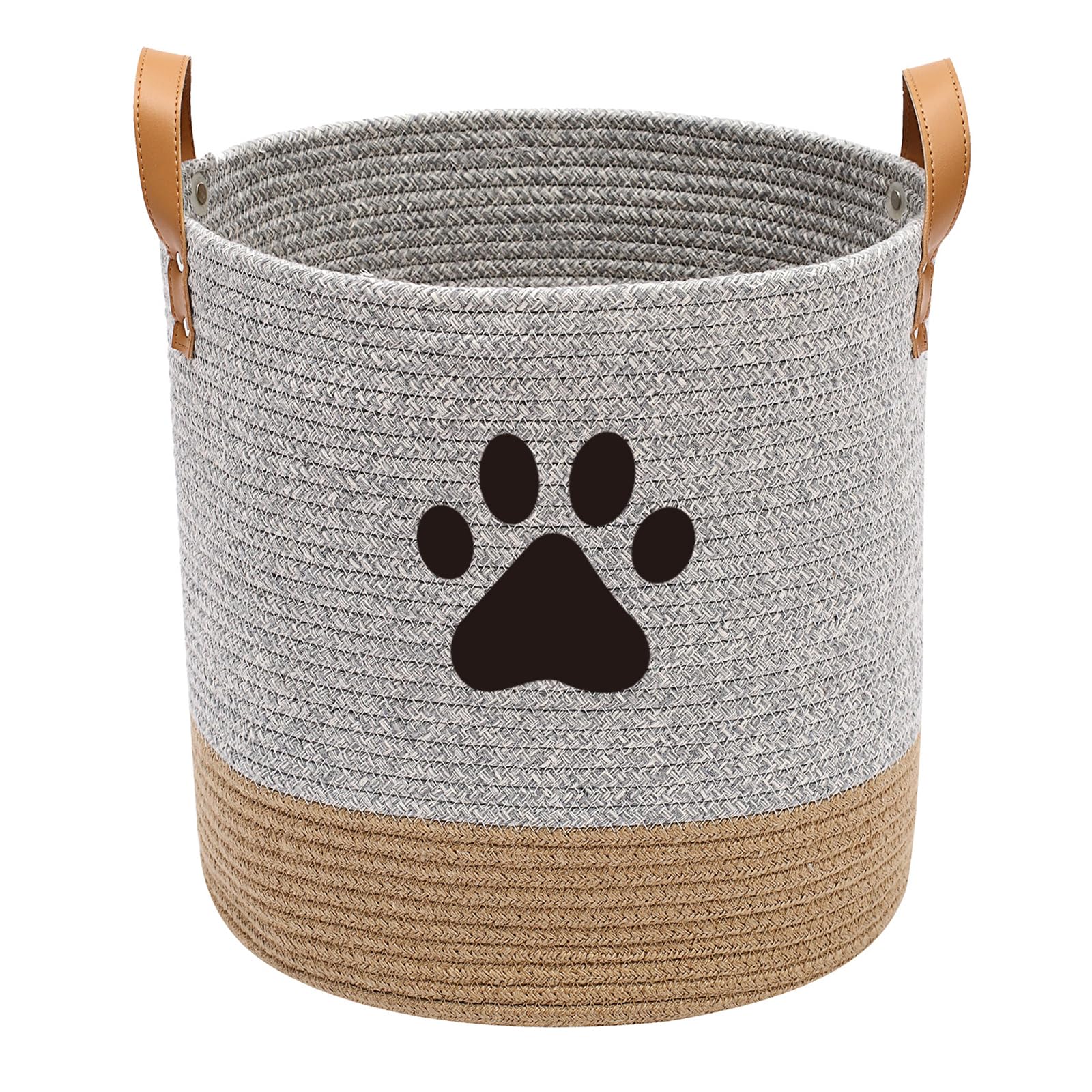 Morezi Round Pet Basket, Laundry Basket, Suitable for Storing Dog Toys, Dog Clothes and Other Pet Supplies - Khaki Grey