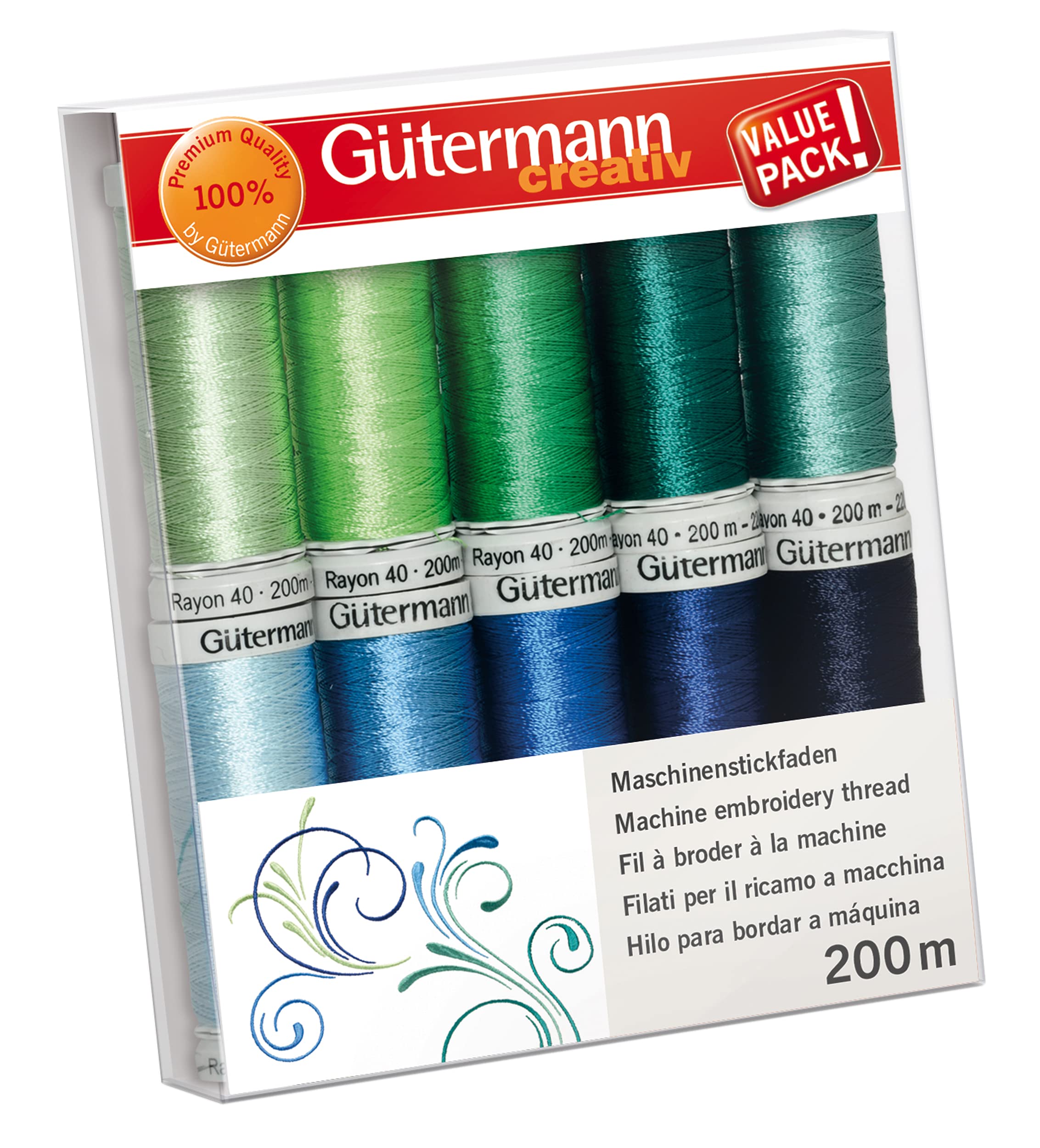 Gütermann creativ Machine embroidery thread set with 10 spools Rayon 40 200 m in different colours
