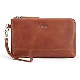 S-ZONE Leather Clutch Purses for Women Wristlet Wallets Small Clutch with Detachable Strap Card Holder Coin Purse