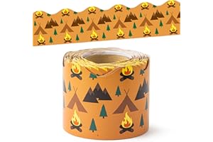 BeYumi Camping Tent Border Trim - 65ft Back to School Camping Hiking Scalloped Rolled Border Trim Outdoor Themed Bulletin Boa
