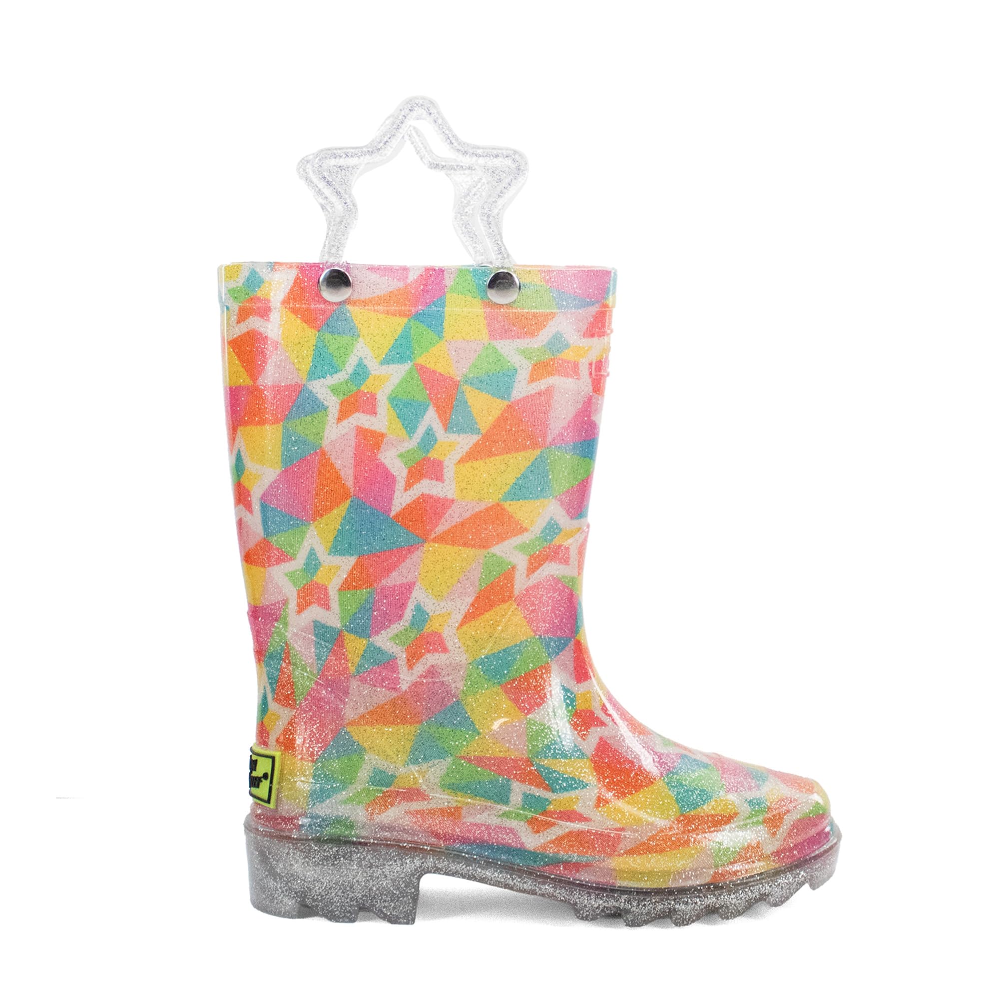 Western Chief Kids Waterproof Light Up Rain Boots With Handles for Easy On and Off for Boys and Girls, Star Kaleidoscope, 9 Image