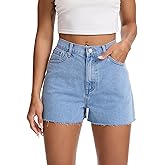 Wanduyini High Waist Denim Shorts for Women Casual Cut-Off Raw Hem Jeans Short for Summer Vocation Beach