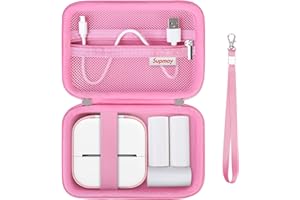 Supmay Hard Case for Memoking Mini Printer - Sticker Printer T02 Portable Thermal Printer Inkless Sticker Maker Machine, Storage Case with Mesh Pocket for T02 Thermal Paper Roll, USB Cable, Pink