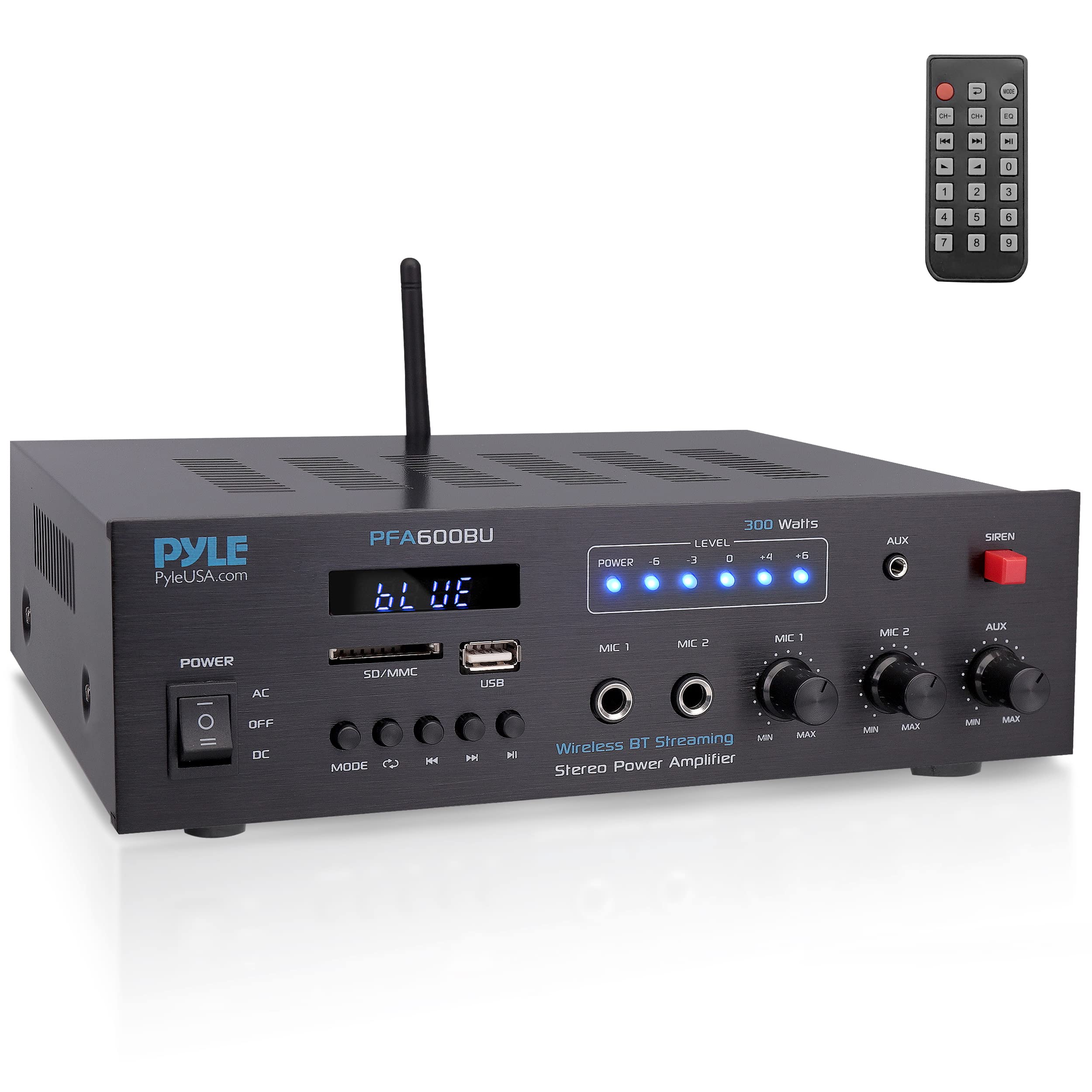 Photo 1 of Pyle Wireless Bluetooth Karaoke Amplifier - Home Car Bus Tours 300 Watts 2 Channel Digital Home Audio PA Receiver System 2 Microphone Input Control, FM Radio, USB,12 Volt Power Option - PFA600BU