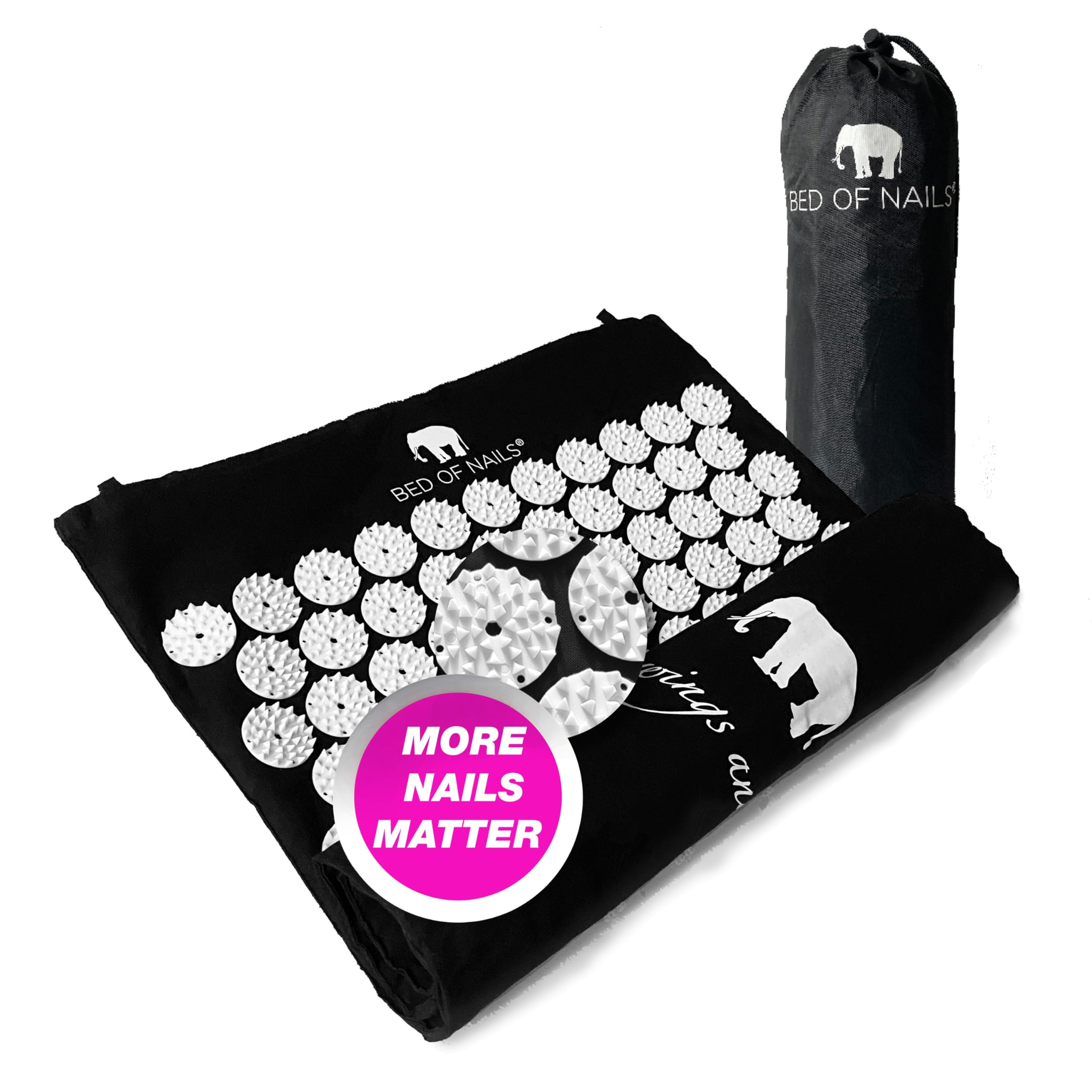 BED OF NAILS The Comfortable Original Acupressure Mat Travel Mat with 8,820 Nails — Acupuncture Mat for Back Pain Relief, Increased Energy, Relaxation, with Carry Bag, Size 74 x 41cm, Black