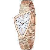 SAGA Sailboat Women's Luxury Quartz Watch with Swiss Movement, Roman Numeral Dial, Danube Crystal, Stainless Steel Triangular Case, 3ATM Water Resistant - Elegant Gift for Small Wrists