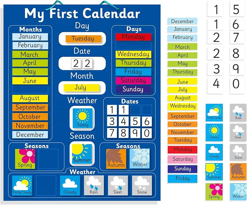 Fridge Magic Interactive Magnetic Learning Calendar Blue 40x32 cm