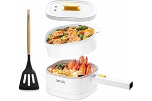 Dezin Hot Pot Electric with Steamer, 2L Non-Stick Electric Pot, Multifunction Cooker for Ramen, Soup & Oatmeal, Portable Hot Pot with Power Control for Dorm, Office, Travel (Silicone Spatula Included)