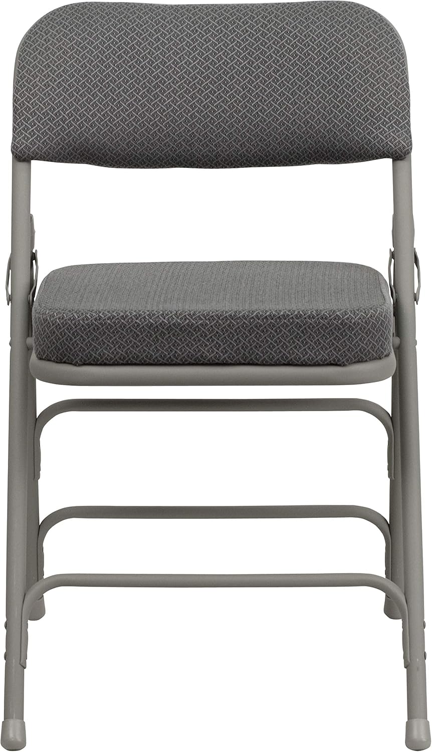 Flash Furniture 2 Pk. HERCULES Series Premium Curved Triple Braced & Double Hinged Gray Fabric Metal Folding Chair: Furniture & Decor