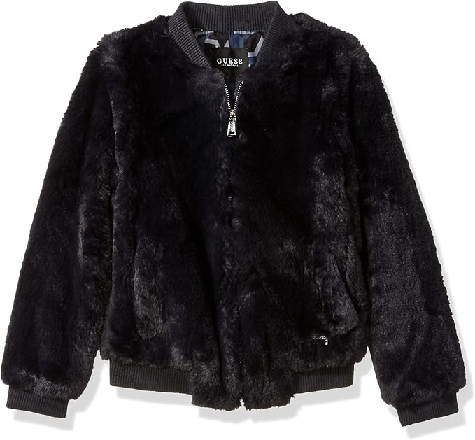 guess faux fur logo bomber