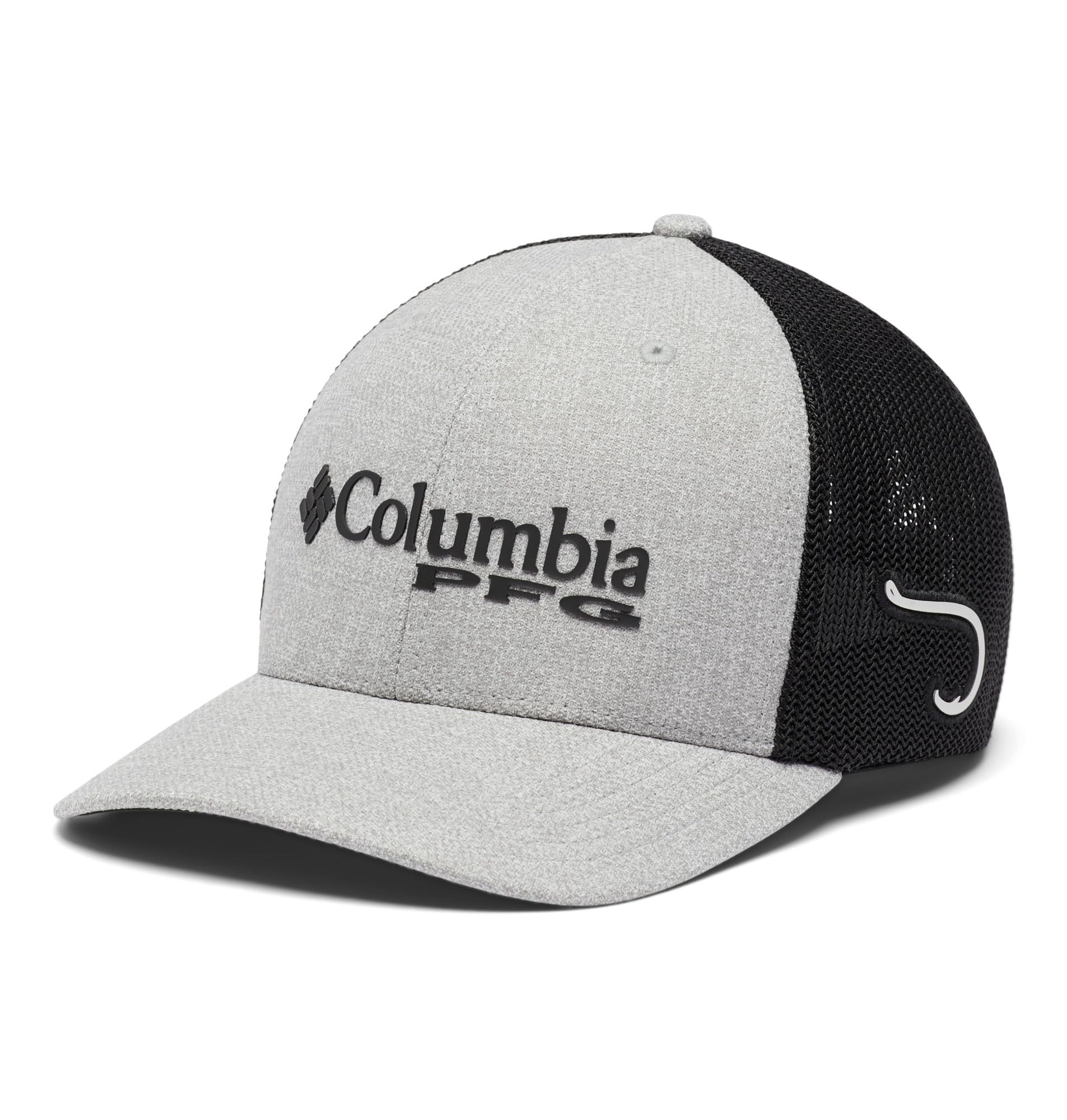 Columbia PFG Logo Mesh Ball Cap-Tall, Cool Grey Heather/Black, L/XL