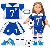 ARTST American 18 Inch Doll Accessories and Clothes Soccer Outfit Set | 18 inch baby doll soccer uniform Include with Jersey, Shorts, Socks, Shoes, Soccer Ball, Cheer Gift for Girls