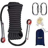 EMEKIAN Indoor Outdoor Climbing Rope, 10/12/14mm (32FT/49FT/65FT/98FT) Static Rock Climbing Rope for Escape Rope, Ice Climbing Equipment, Fire Safety Rescue Rope, with Non Slip Gloves
