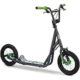 Mongoose Expo Scooter, Featuring Front and Rear Caliper Brakes and Rear Axle Pegs with 12-Inch Inflatable Wheels, Available in Blue/Black, Grey/Green, and Pink/Black Colorways (Renewed)