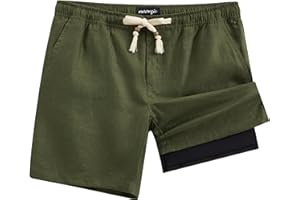 maamgic Mens Casual Linen Shorts 5/7 Inch Elastic Waist Drawstring Summer 2 in 1 Beach Short with Pockets