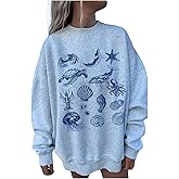 GORGLITTER Women's Oversized Crewneck Sweatshirt Graphic Cute Long Sleeve Lightweight Fall Trendy 2025 Pullover Top