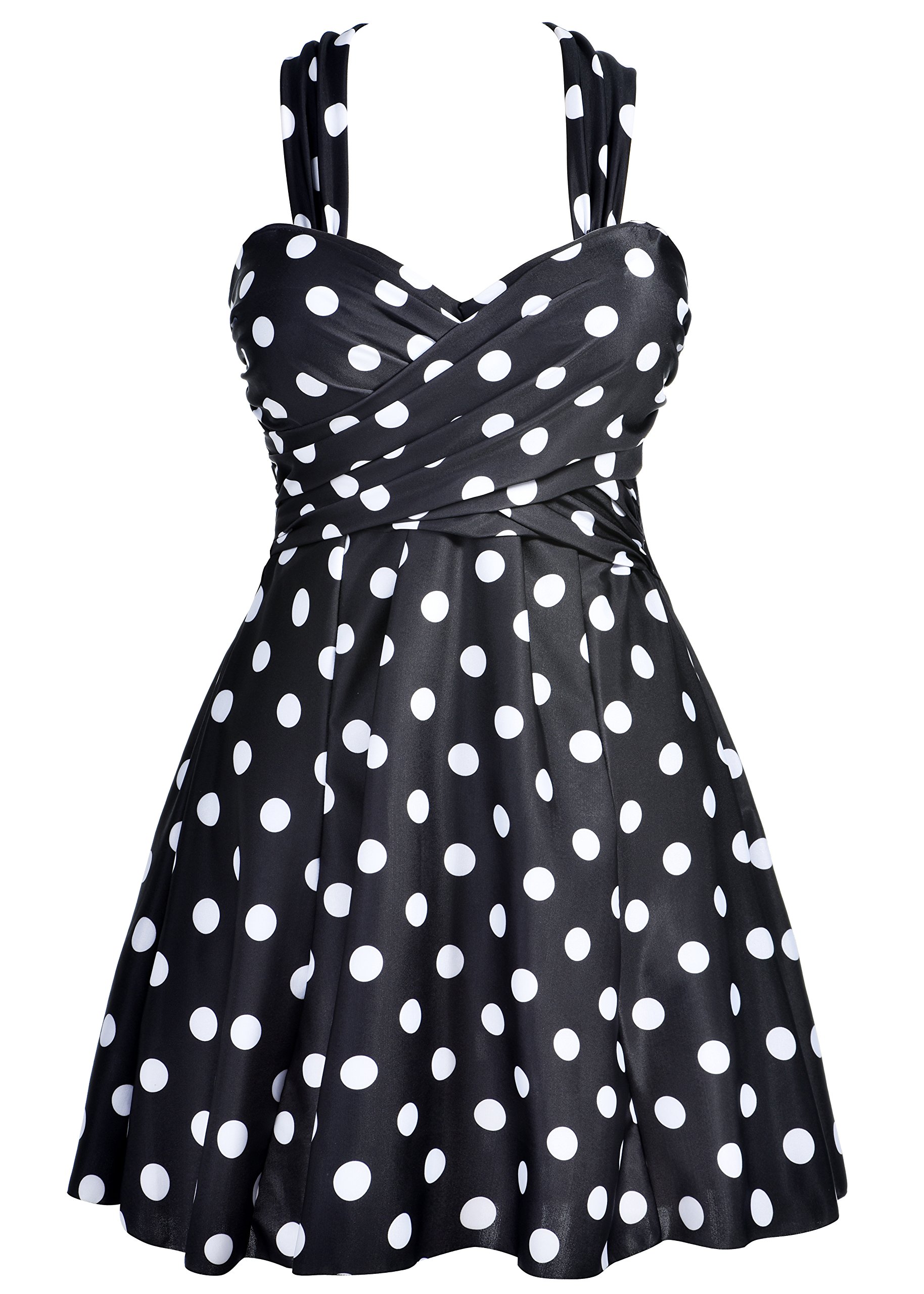 Photo 1 of COCOPEAR Women Elegant Crossover One Piece Swimdress Floral Skirted Swimsuit,Polka Dot Black,Large / 8-10