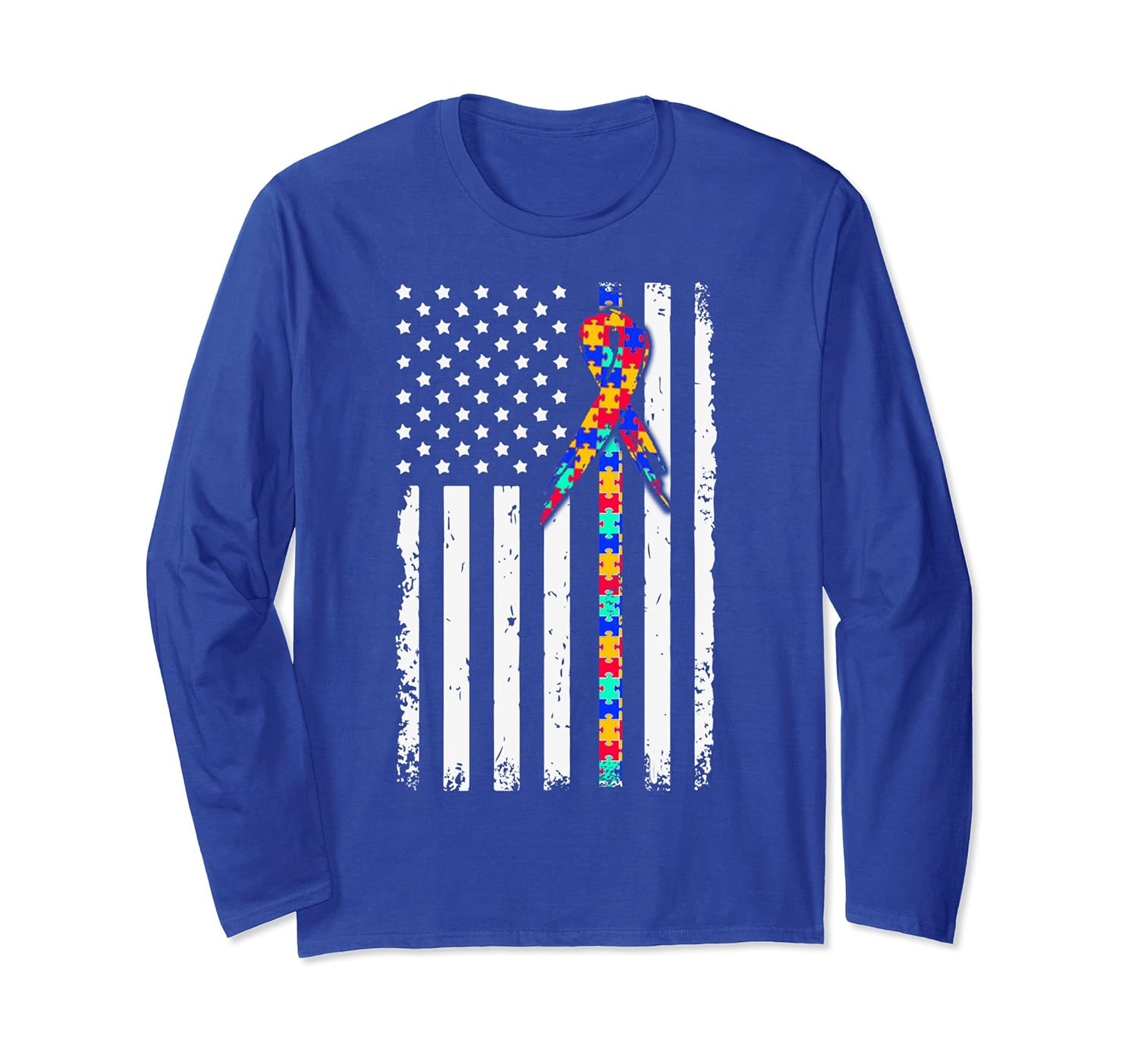 Autism Awareness T-Shirt American Flag Long Sleeve-ANZ