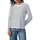 YIZUO ALTER Women's Striped Long Sleeved Shirt Round Neck Basic Striped T-Shirt