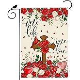 ZAEW Valentine’s Day Garden Flag Cardinal Romantic Love Heart Roses Floral Yard Flag 12x18 Inch Double Sided Small Mini Yard Outdoor Outside Holiday Decoration