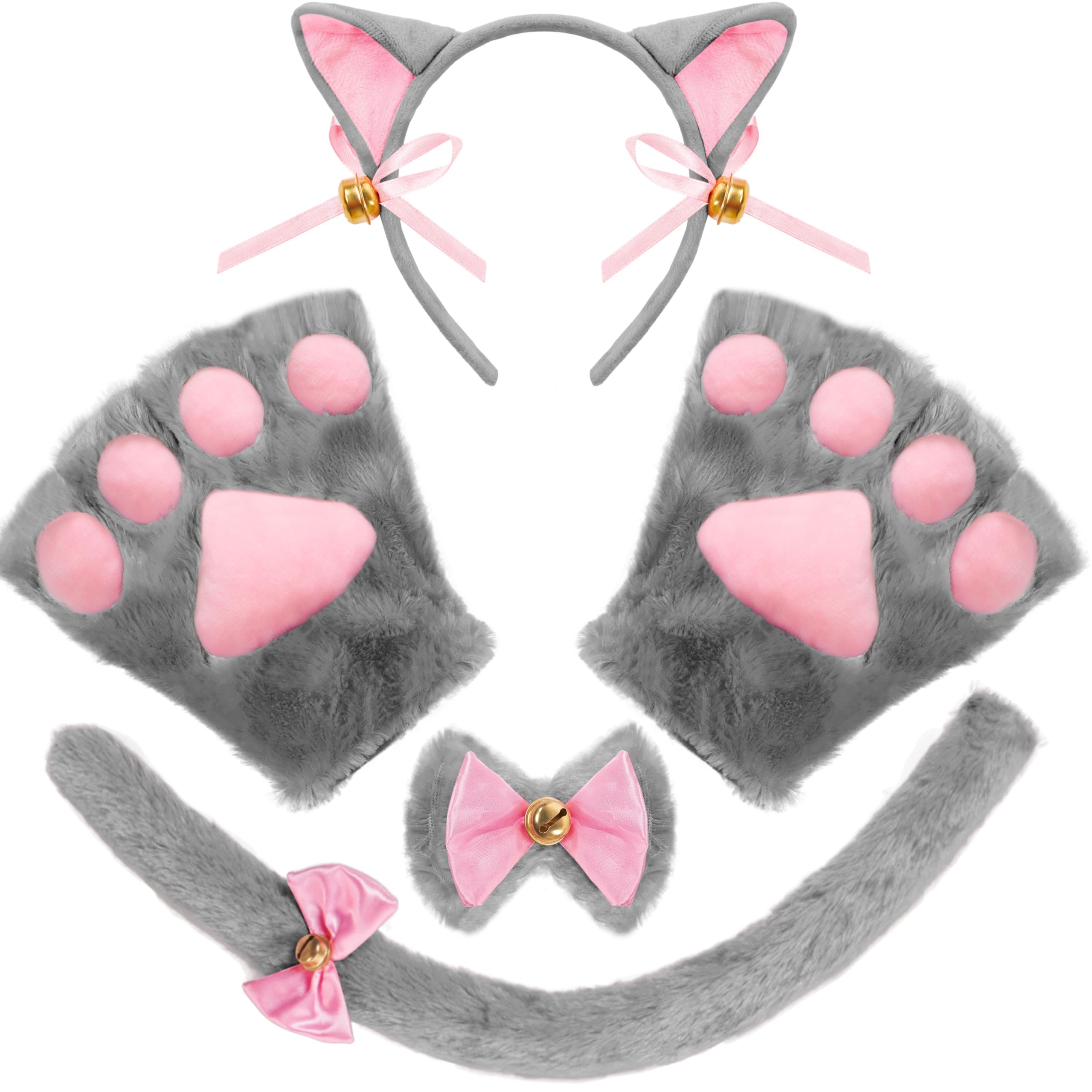 Spooktacular Creations 5 Pc Kitty Cat Halloween Costume Accessory Set with Headband for Aldult Kids for Dress Up Party