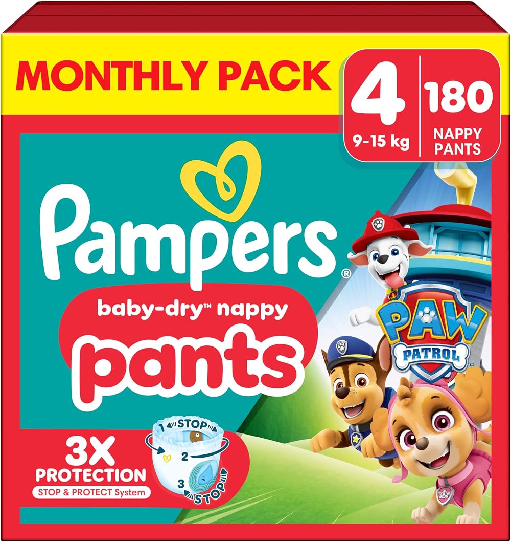 Pampers Baby-Dry Paw Patrol Nappy Pants Size 4 180 Nappies 9-15kg
