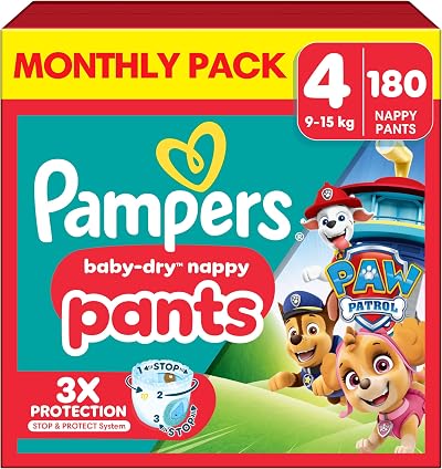 Pampers Baby-Dry Paw Patrol Nappy Pants Size 4 180 Nappies 9-15kg
